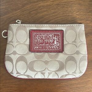 Coach Tan and Red Signature Wristlet